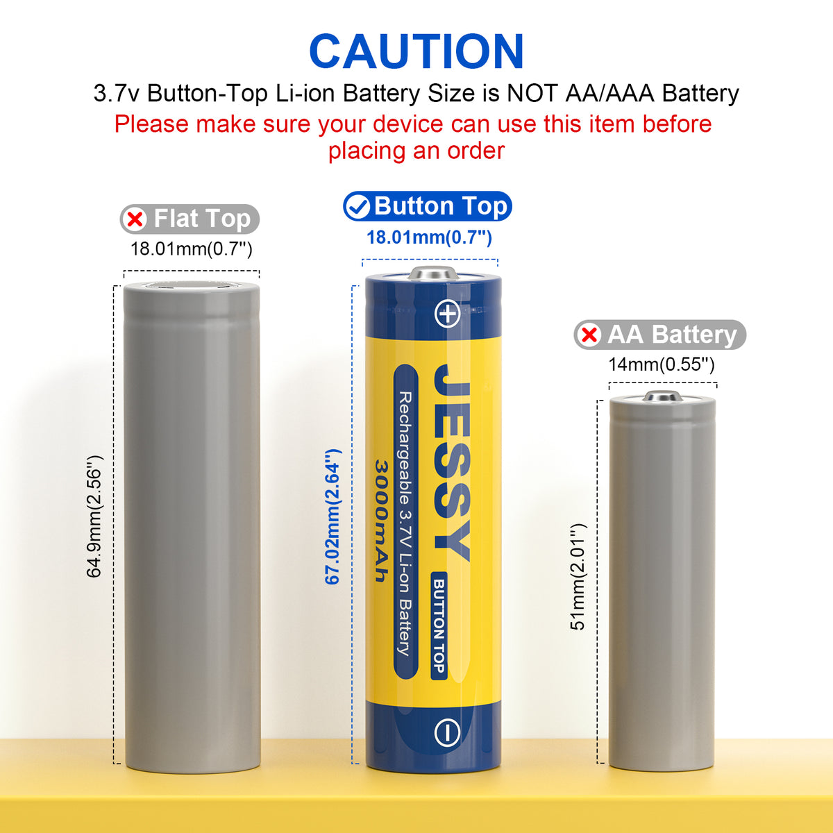18650 Rechargeable Battery Button Top 2-Pack