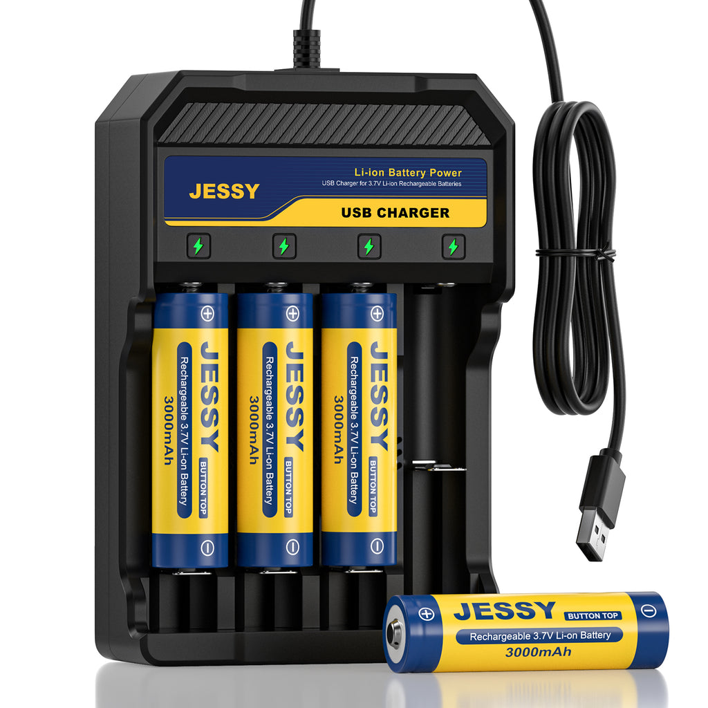 4 Pack 18650 Rechargeable Battery Button Top with Charger