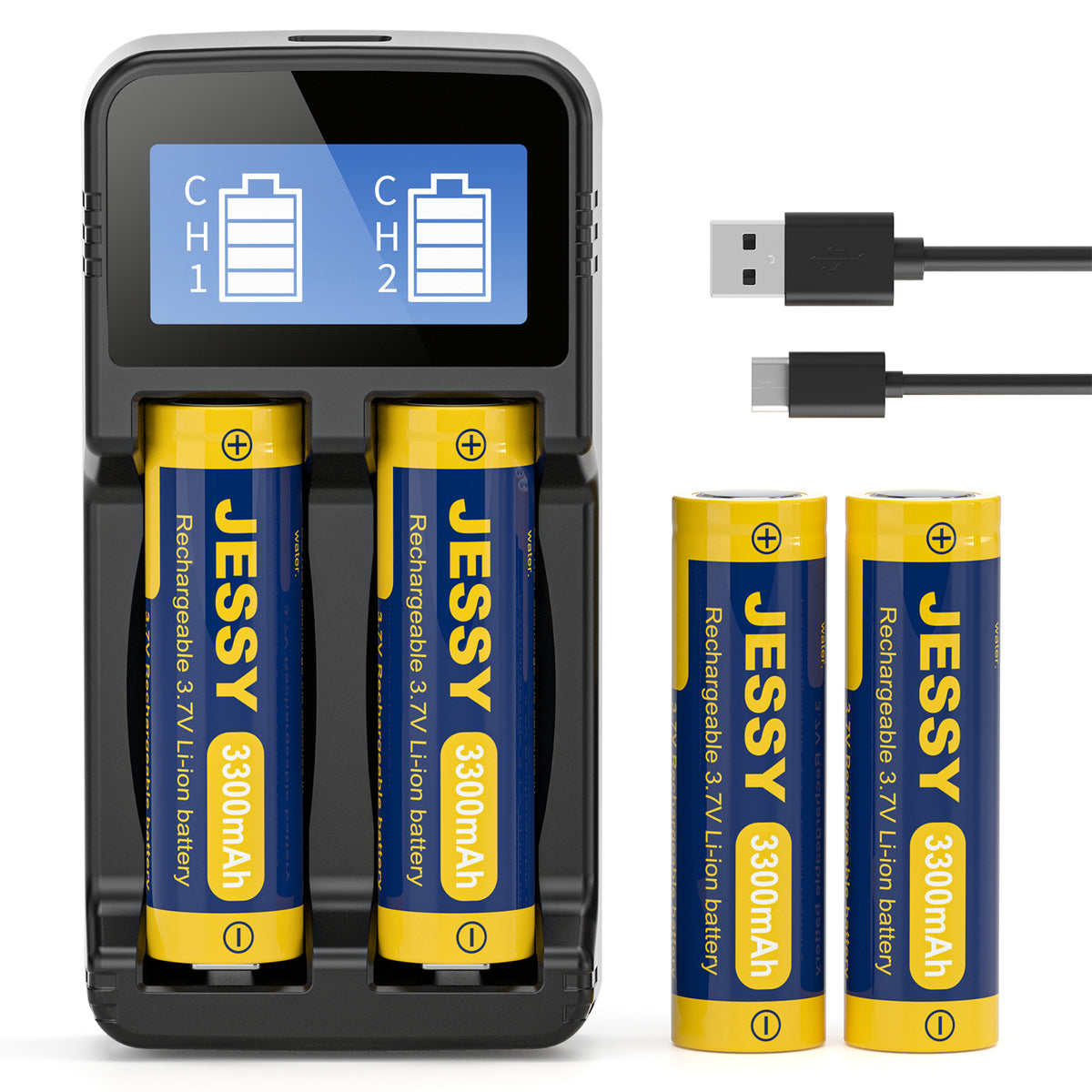 18650 Rechargeable Battery Flat Top with 2-Bay Charger