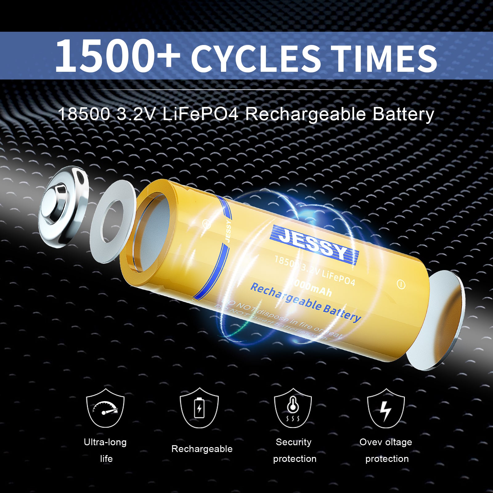 4-Pack 18500 3.2V Rechargeable Battery with Charger