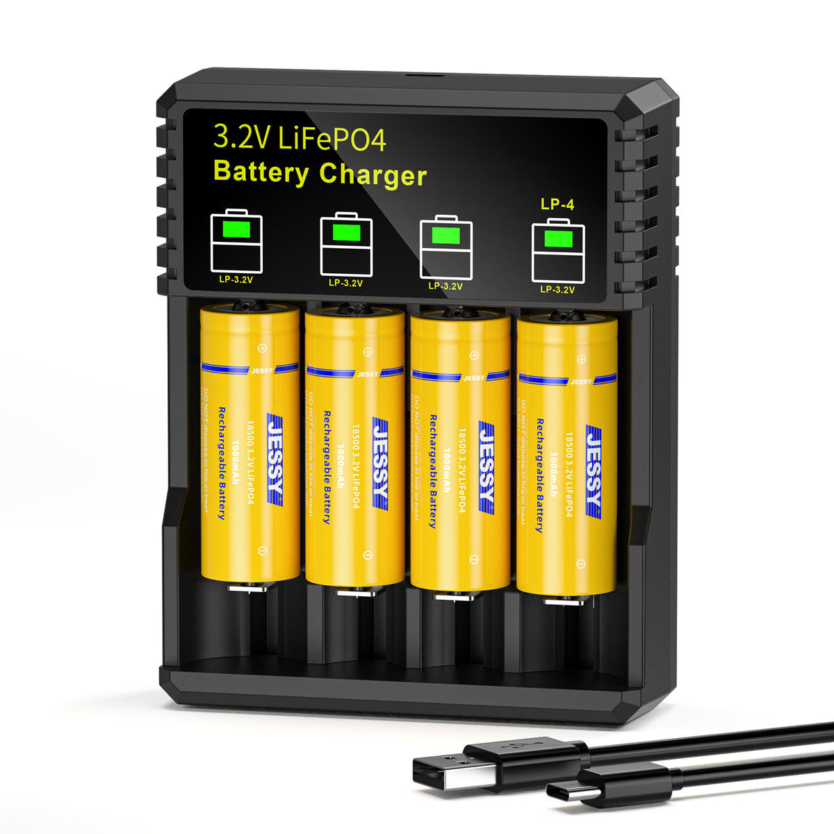 4-Pack 18500 3.2V Rechargeable Battery with Charger