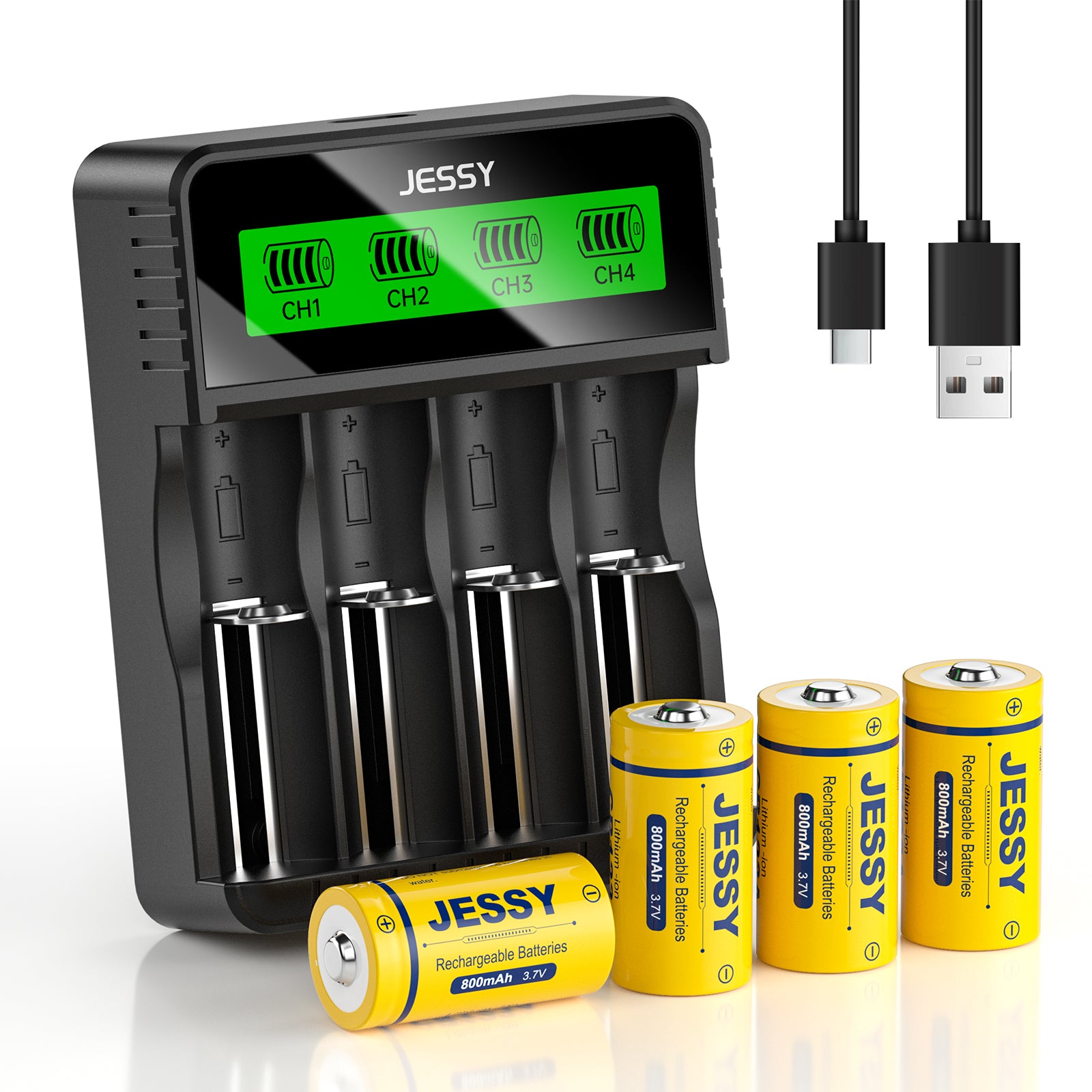4 Pack CR123A 3.7V Rechargeable Battery with Charger
