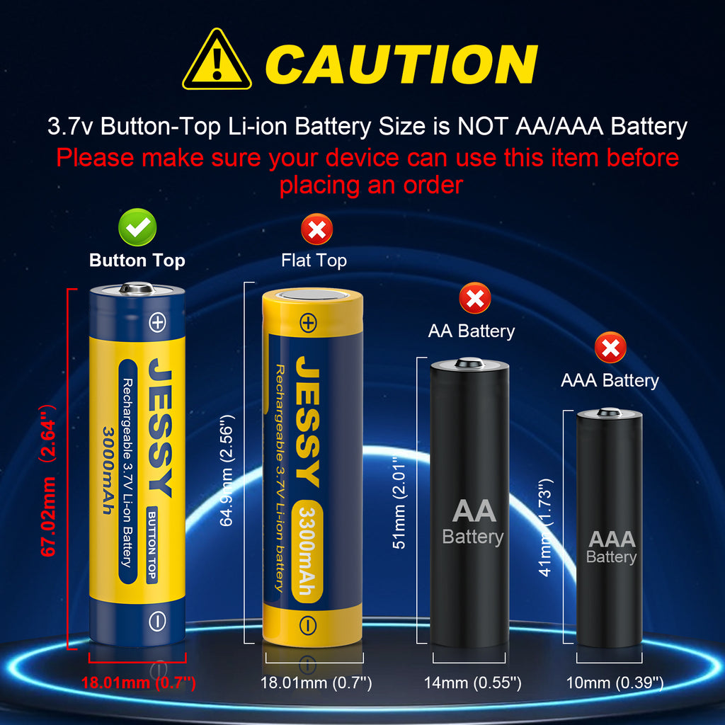 4 Pack 18650 Rechargeable Battery Button Top with Charger