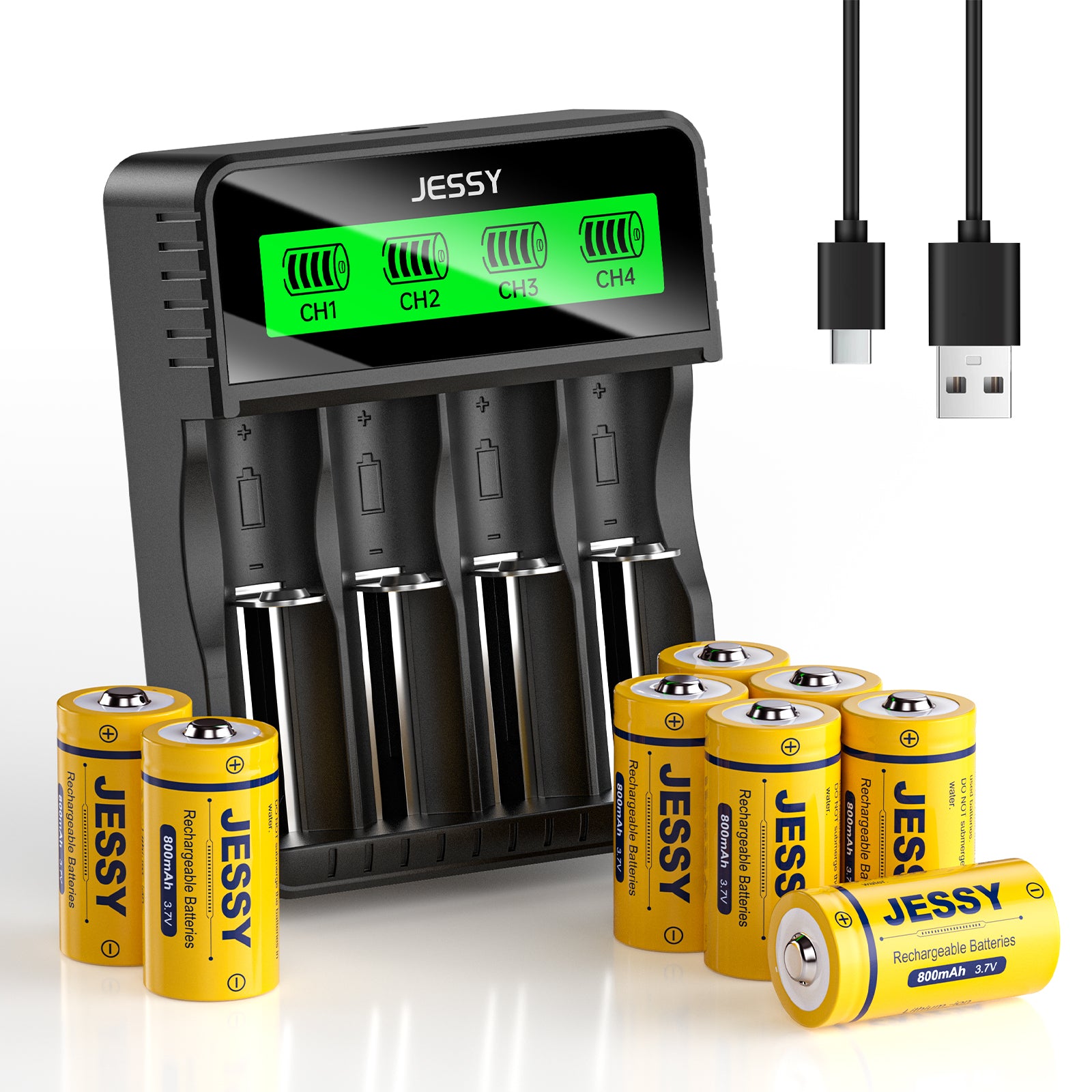 8 Pack CR123A 3.7V Rechargeable Battery with Charger