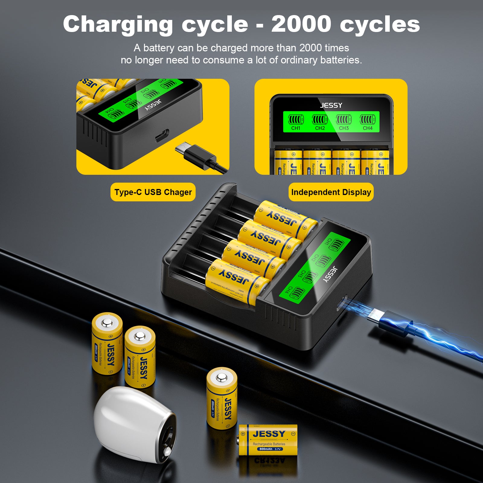 8 Pack CR123A 3.7V Rechargeable Battery with Charger