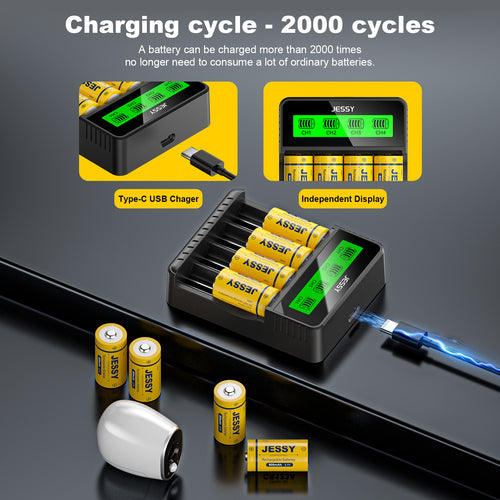 4 Pack CR123A 3.7V Rechargeable Battery with Charger