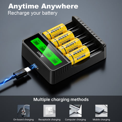 8 Pack CR123A 3.7V Rechargeable Battery with Charger