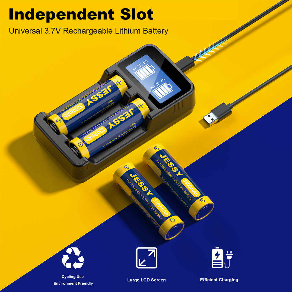 18650 Rechargeable Battery Flat Top with 2-Bay Charger