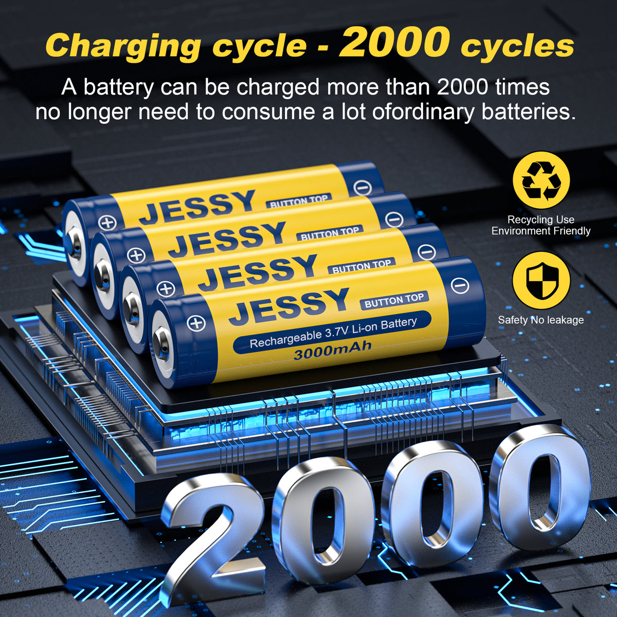 6 Pack 18650 Rechargeable Battery Button Top with Charger