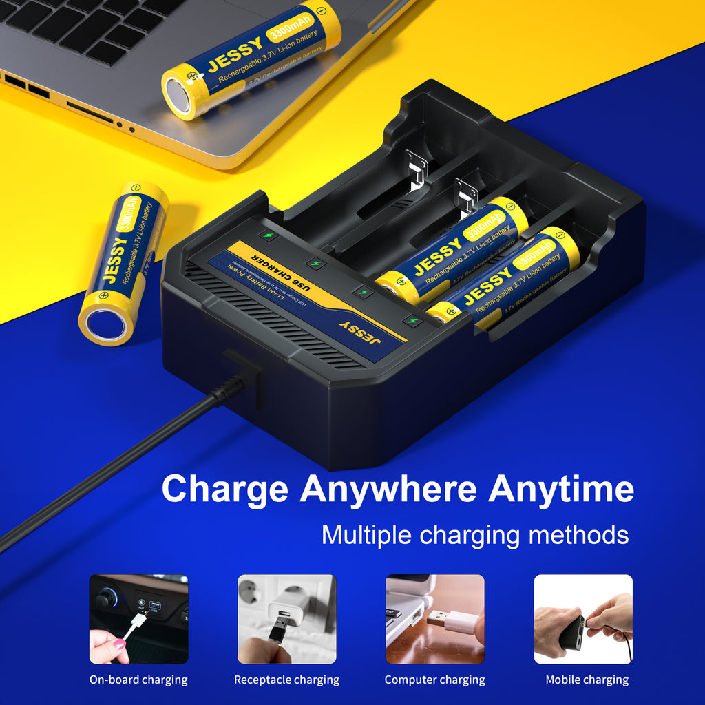 6 Pack 18650 Rechargeable Battery Flat Top with Charger