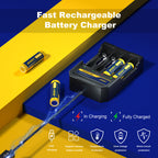 6 Pack 18650 Rechargeable Battery Flat Top with Charger