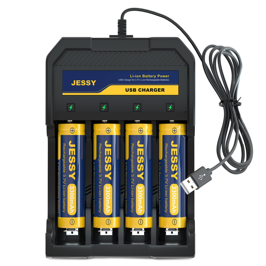4 Pack 18650 Rechargeable Battery Flat Top with Charger