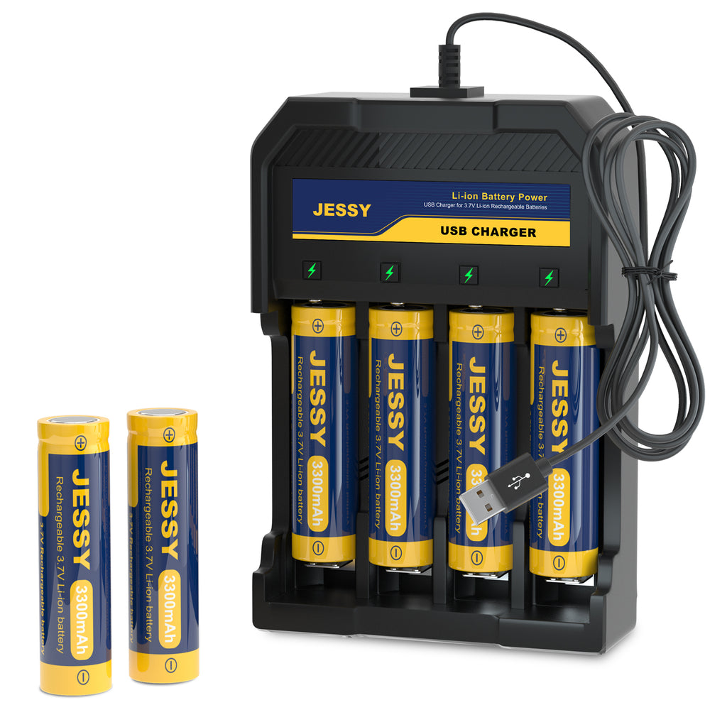 6 Pack 18650 Rechargeable Battery Flat Top with Charger
