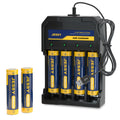6 Pack 18650 Rechargeable Battery Flat Top with Charger