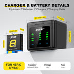 JESSY 1500mAh Battery Kit for GoPro HERO 8/7/6/5 Black – 3-Pack Rechargeable Batteries with USB Triple Charging Case - JESSY Battery