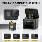 JESSY 1500mAh Battery Kit for GoPro HERO 8/7/6/5 Black – 3-Pack Rechargeable Batteries with USB Triple Charging Case - JESSY Battery