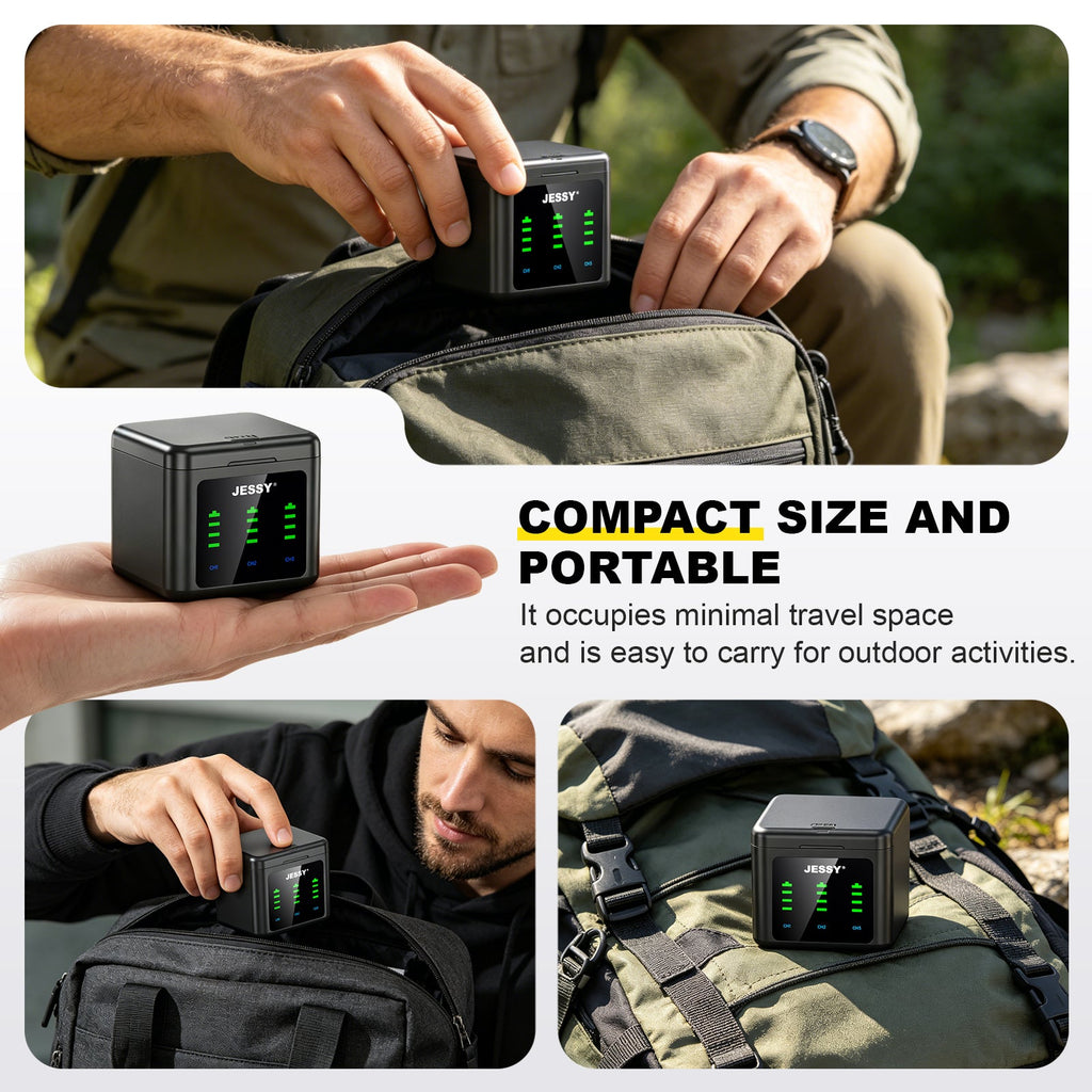 JESSY 1500mAh Battery Kit for GoPro HERO 8/7/6/5 Black – 3-Pack Rechargeable Batteries with USB Triple Charging Case - JESSY Battery