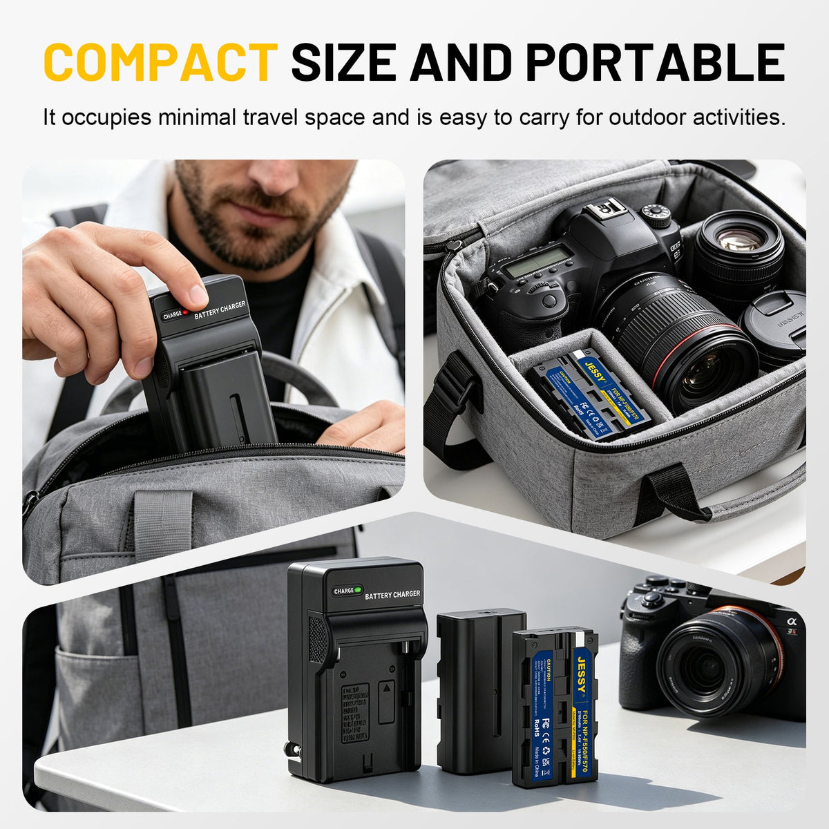 JESSY NP-F550 Battery Kit – 2-Pack Rechargeable Batteries with Wall Charger for Sony Cameras & LED Lights - JESSY Battery