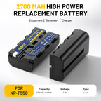 JESSY NP-F550 Battery Kit – 2-Pack Rechargeable Batteries with Wall Charger for Sony Cameras & LED Lights - JESSY Battery